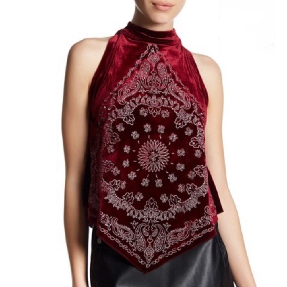 Free People Bandana bling velvet tank - wine color